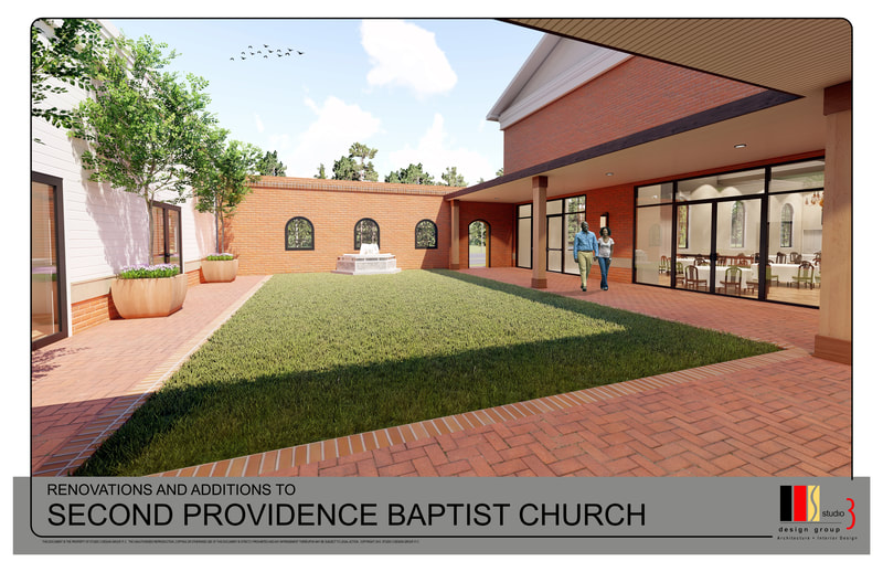 rendering of expected outdoor courtyard space at Second Providence Church 