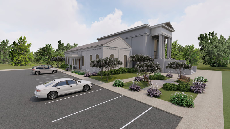 rendering of exterior of Augusta Jewish Museum next to synagogue 