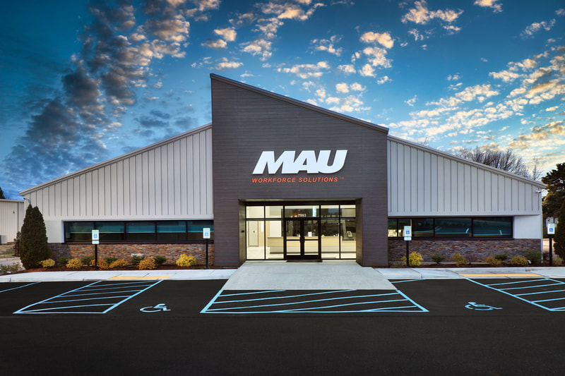 MAU Workforce Solutions Greenville office exterior done in geometric form 