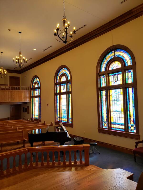 St. Luke UMC interior stained glass windows 