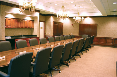 wood paneled boardroom of First Bank of Augusta 
