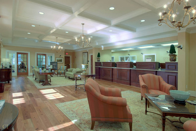 lobby of Queensborough bank of Augusta in warm tones