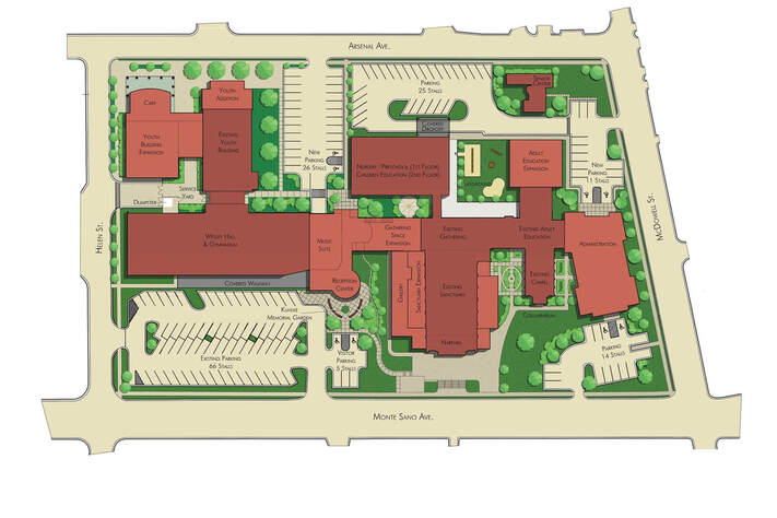 Full architectural map of Trinity United Methodist Church campus plan in Augusta, Georgia