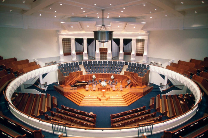 aerial view of circular sanctuary of First Baptist Church of North Augusta 