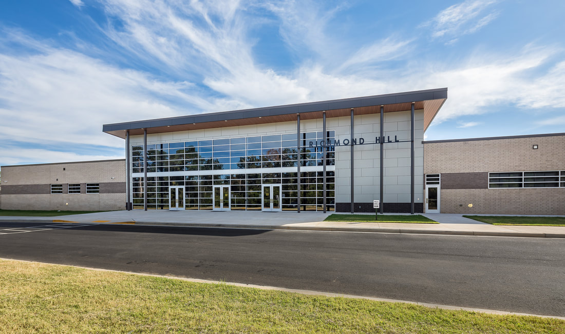 Exterior of Richmond Hill K-8 school Augusta Georgia Richmond County Schools with focal glass exterior 